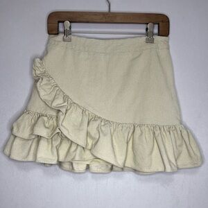 Altar’d State Women’s Cream Corduroy Y2K Coquette Ruffled Skirt Size M